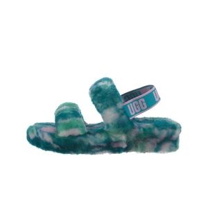 Shearling Tie Dye Print Slingback Sandals